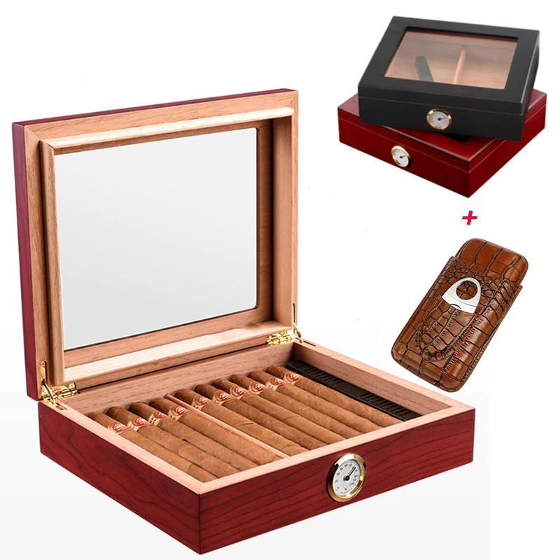 

Honsene Spanish Cedar Wood Travel Cigar Humidor Magnets Hygrometer Humidifier For Cohiba Cigars Humidor Case Christmas Box