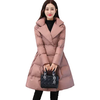 

Winter Thicken Down Cotton Jacket Women A-Line Bow Jacket Women Skirt Style Long Parka Elegant Wadded Winter Women Outwear