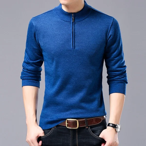 Men Half Turtleneck Sweaters Winter Velvet Warm Fashion Mock Neck Full ...