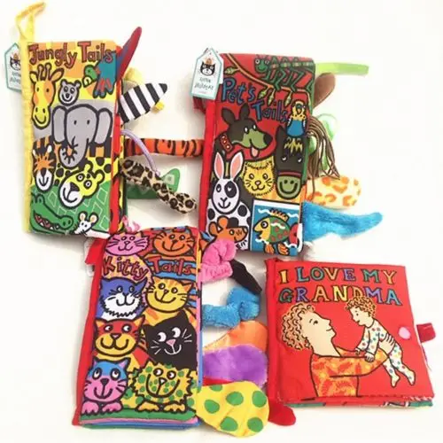 Infant Baby Toddler Kid Child Crinkle Charming Animal Tails Cloth Book for Baby Development Brain Toy