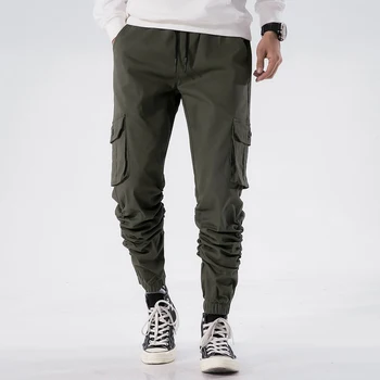 

2018 Latest Cargo Pants Men Solid Cotton Mens Casual Joggers Pleated Multi-pocket Hip Hop Military Trousers Male Pantalon hombre