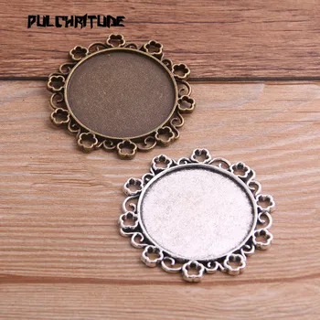 

2pcs 35mm Inner Size Two Color Metal Alloy Simple Flower Round Cabochon Pendant Setting Jewelry Findings