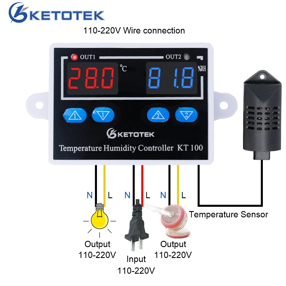 Cena KT100 cyfrowy termostat regulator wilgotności inkubator jaj kontroler temperatury i wilgotności 10A bezpośrednie wyjście higrometr kontroli