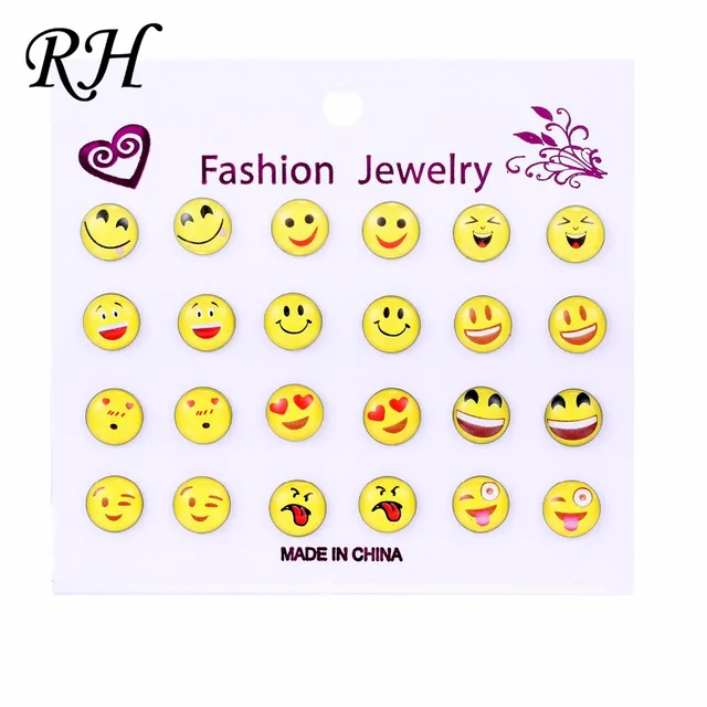 12 Pairs Set Round Yellow Hy Face Emoji Earrings Cute Funny 12 Pairs Set Round Yellow Hy Face Emoji Earrings Cute Funny Smiley Stud