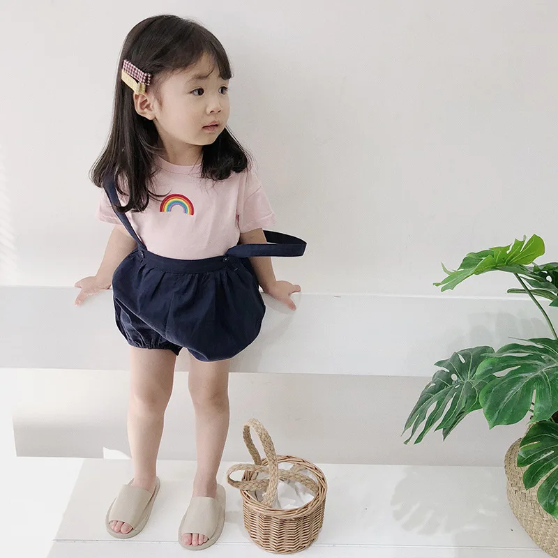 

2019 summer new girls T-shirt baby embroidery baby short-sleeved round neck solid color shirt fashion cotton children's clothing