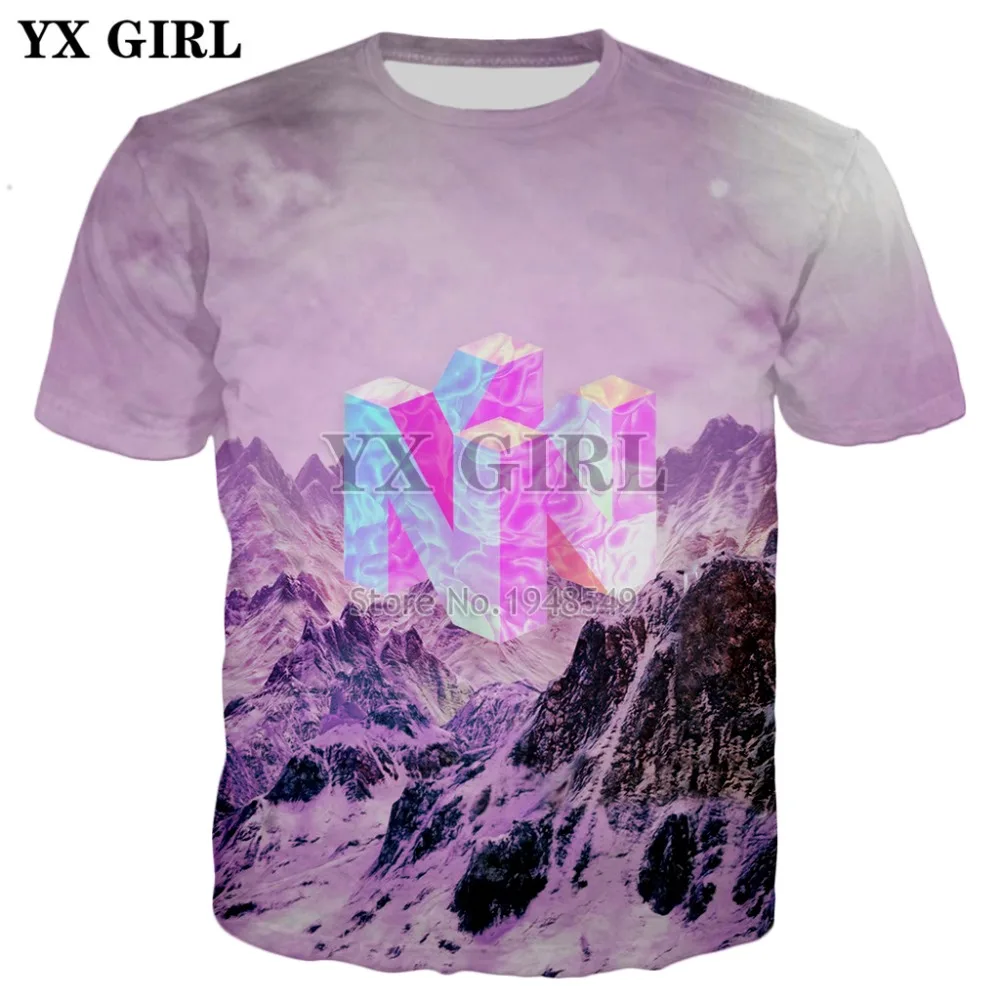 

YX GIRL 2018 summer New style 3d T-shirt Game Nintendo 64 Vaporwave Snowy Mountain Collection Prints Mens Womens t shirt