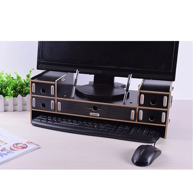 Adjustable Wood Computer Monitor Riser Stand 5 Drawer