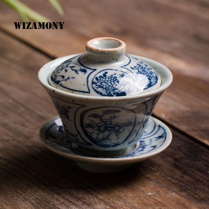 1 шт. WIZAMONY маленький голубой и белый Gaiwan китайский старинный глазурь Цзиндэчжэнь