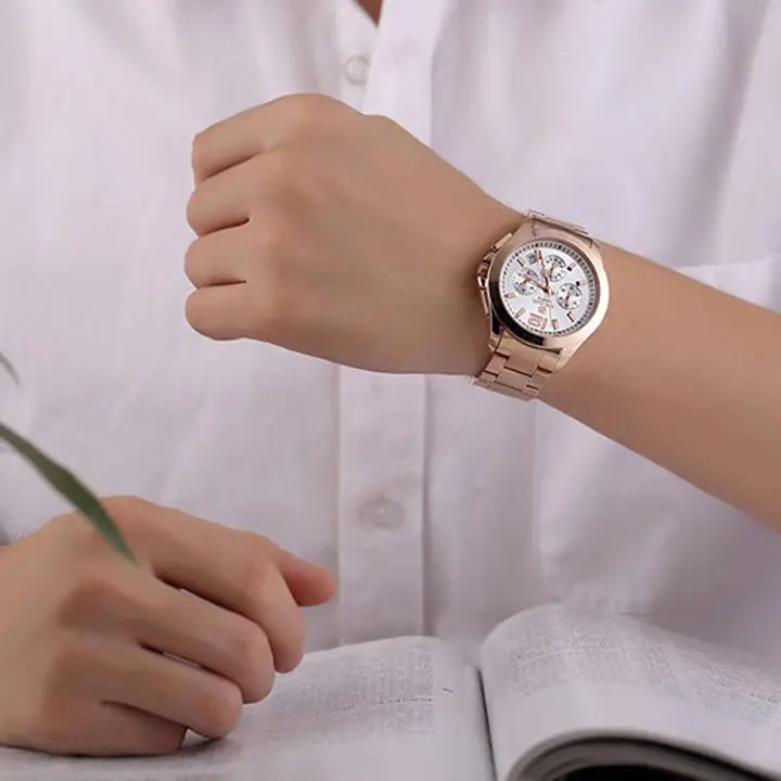 MEGIR Женские повседневные кварцевые часы с хронографом и функцией 24 часов с гравировкой циферблата женские ювелирные часы relogios feminino
