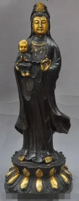 

S5445 17"chinese fane Bronze Gilt song zi Kwan-Yin Guan Yin Bodhisattva buddha statue