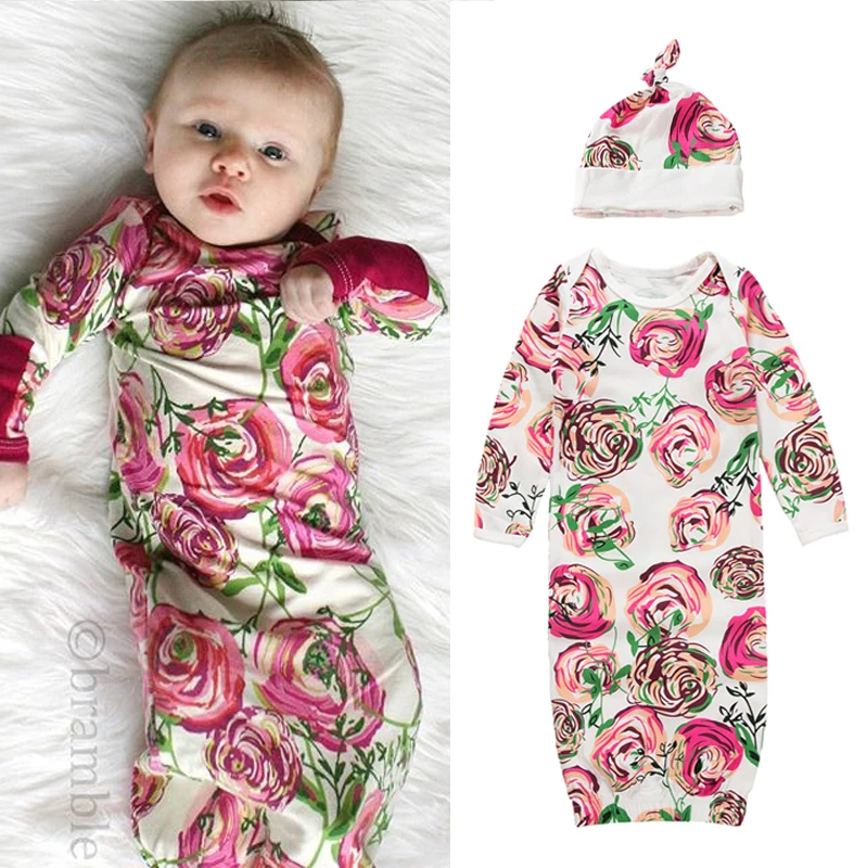 

Baby Sleeping Bag Fashion flower Newborn Swaddle Blanket+hats 2pcs Toddler Infant Clothes Spring Autumn Kids Girls Sleep Gown