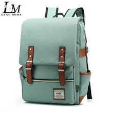 Vintage Fashion Women Backpack Large Canvas Backpacks Mens Laptop Travel School Business Teenage Girls Square Satchel Bookbag
