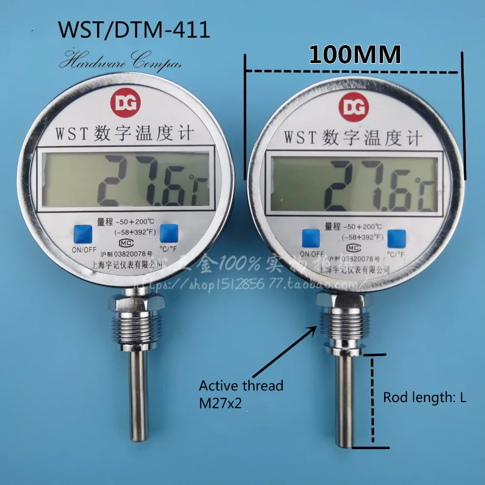 WSS WST/DTM-411 цифровой дисплей биметаллический термометр, промышленный цифровой термометр, резьба M27X2, температура-50~ 200 C