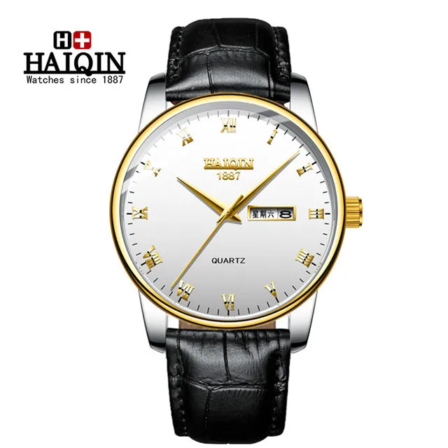 HAIQIN часы мужские золотые Стальные кварцевые Военные Спортивные мужские s часы лучший бренд класса люкс водонепроницаемые полностью стальные часы Relogio Masculino - Цвет: L-Gold White