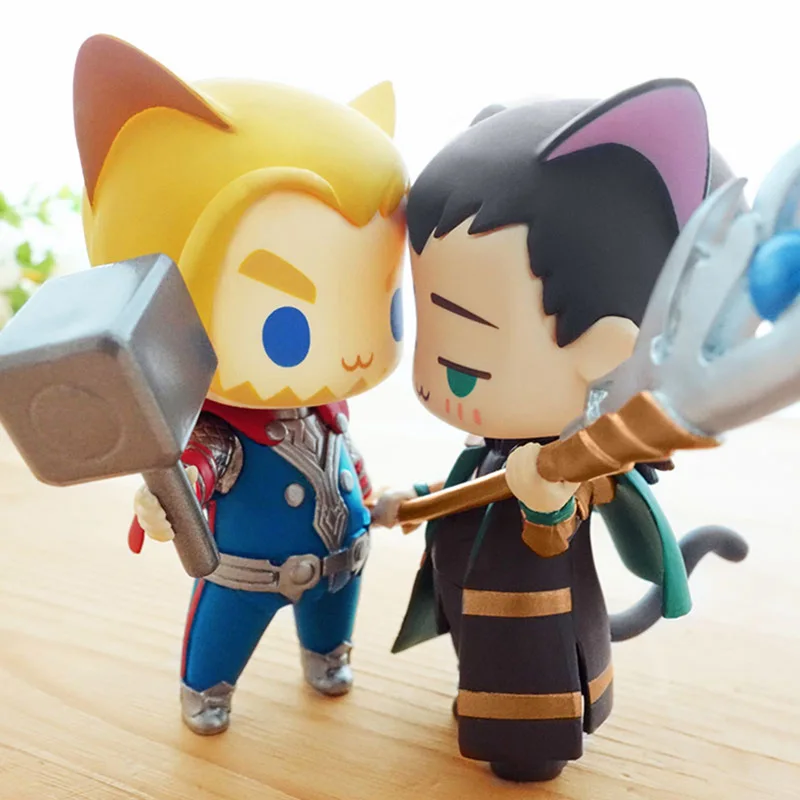 

[TOP] Very Cute The Avengers Alliance Hulk Thor Loki cat Q version chibi cute Action figure Super hero model PVC doll kids gift
