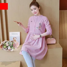 Осеннее модное платье для беременных женщин в Корейском стиле с длинными рукавами