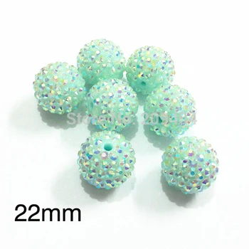 

Newest Spring Color 22mm 100pcs/lot Pastel Spring Mint Blue AB Effect Chunky Rhinestone Beads For Kids Jewelry Making