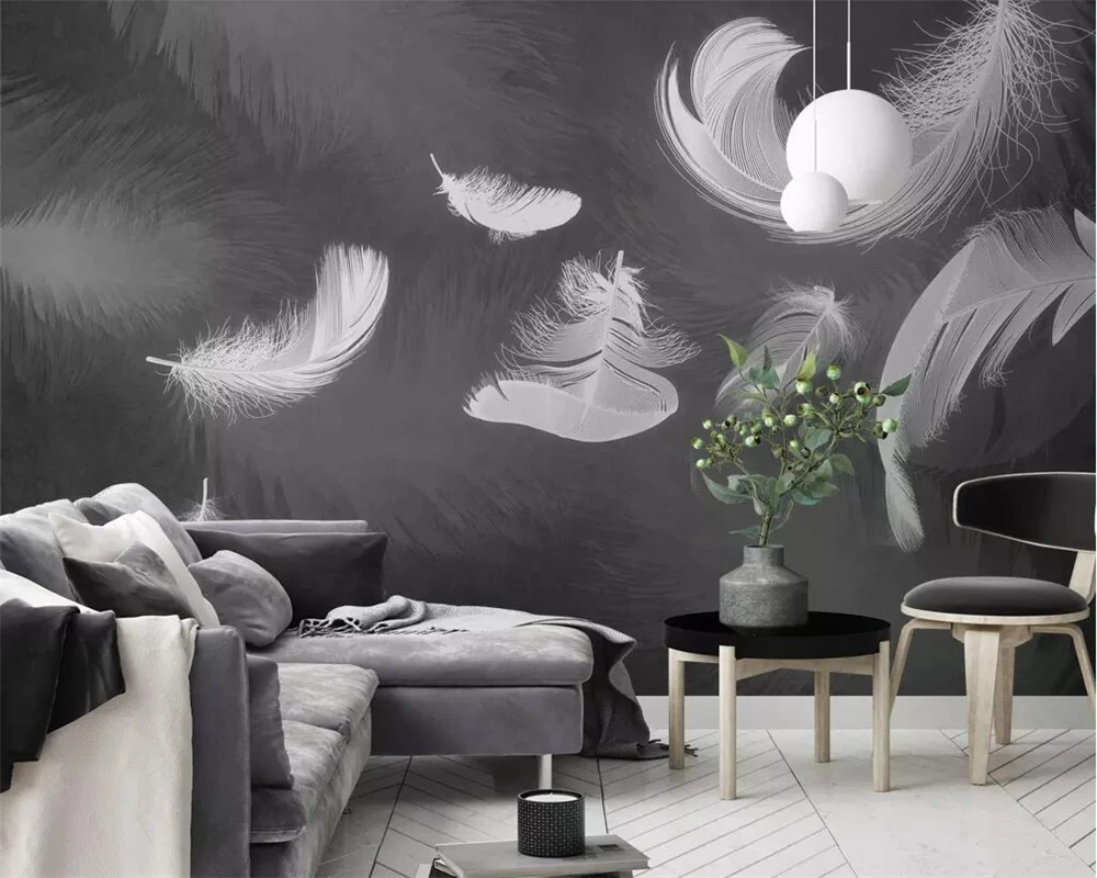

beibehang Custom wallpaper feather black and white minimalist Nordic TV background wall living room bedroom mural 3d wallpaper