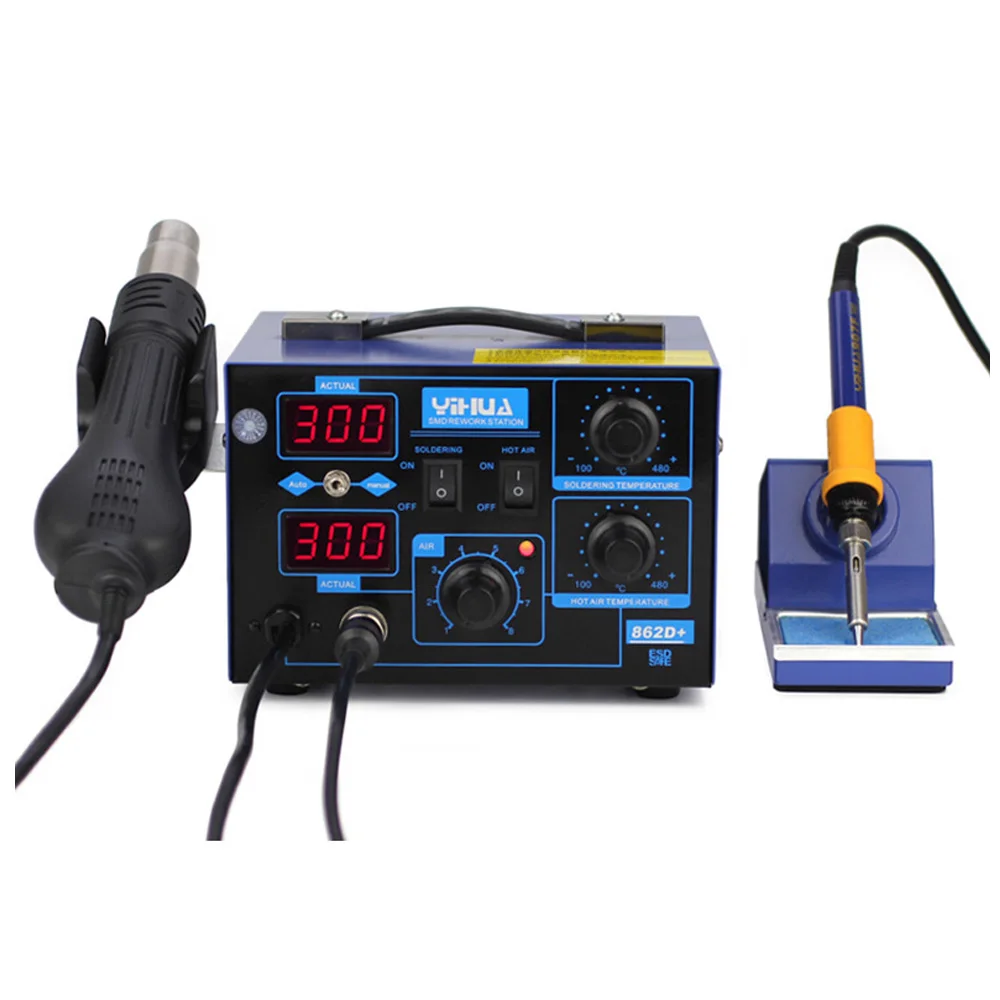SMD 2в1 паяльник сварочный аппарат фена постоянная температура Антистатическая паяльная станция YIHAUA 862D