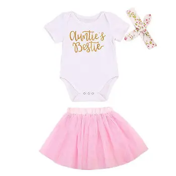 

Newborn Baby Girls Clothes Set Letter Bodysuits Tops+Tulle Tutu Skirts+Headband 3pcs Summer Infang Two Piece Set Outfit Clothing