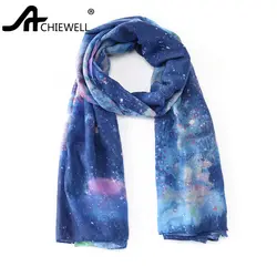 ACHIEWELL высокое качество синий звездное небо Galaxy Star Space печати шифоновая вуаль длинные обёрточная бумага шарфы для женщин 180*90 см