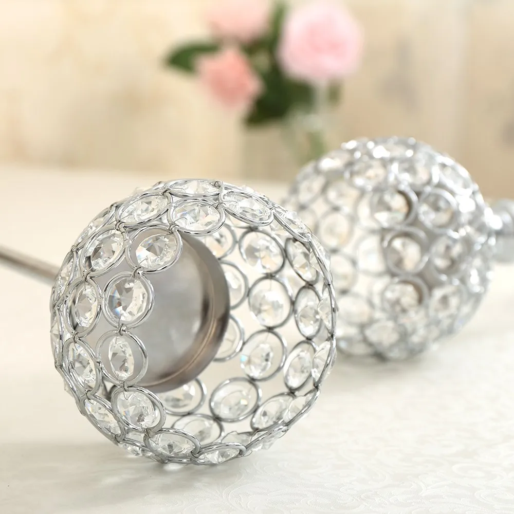 Tall Crystal Candle Holder Metal Silver Candlestick Home Decor Table Centerpieces Candelabra