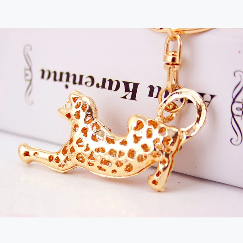 Pro Acme novedad Leopard rhinestone llavero aleación llavero titular mujeres bolsa Chams colgante Llaveros coche llaveros pwk0702