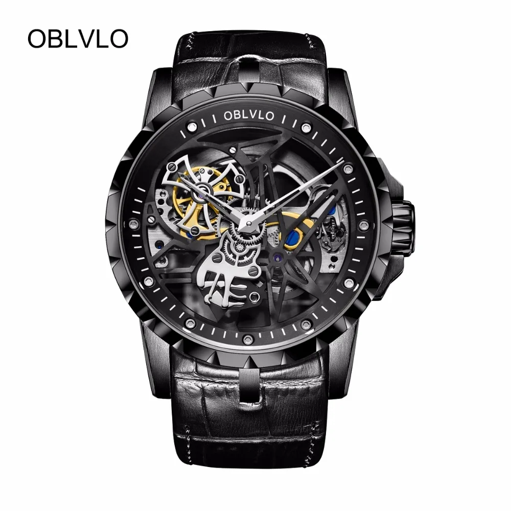 

2020 New OBLVLO Mechanical Army Military Watches Men Skeleton Watch Automatic Black Sport Watch Waterproof montre homme RM-1