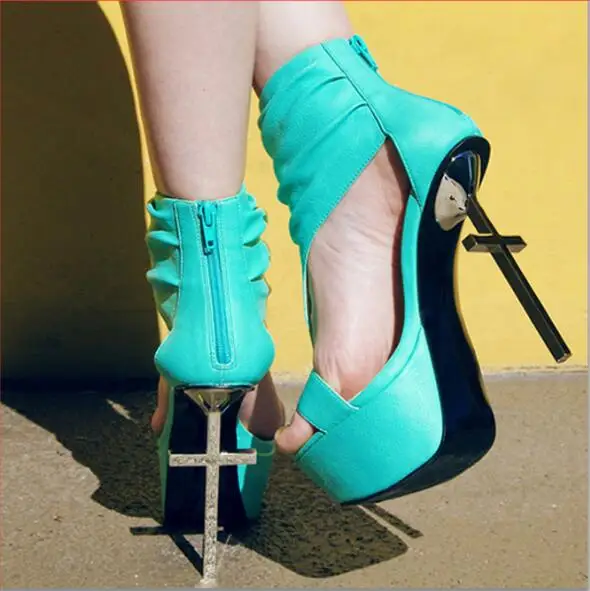 

Punk Style Gold Cross Heel High Platform Sandal Real Photo Large Size Sexy Girls Nightclub Cross High Heel Dress Sandals