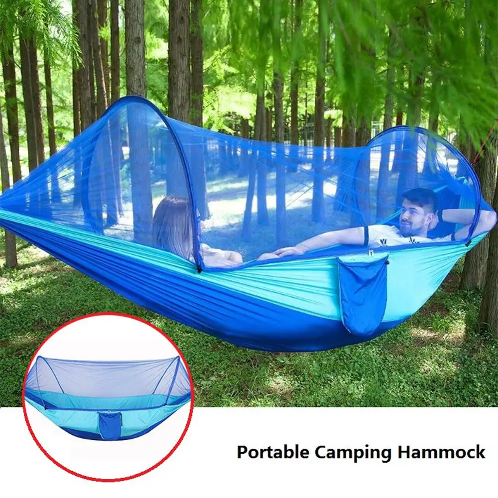 Portable Camping Hammock Outdoor Mosquito Net Parachute Hammock Night Camp Hanging Bed High Strength Sleeping Swing 250x120cm