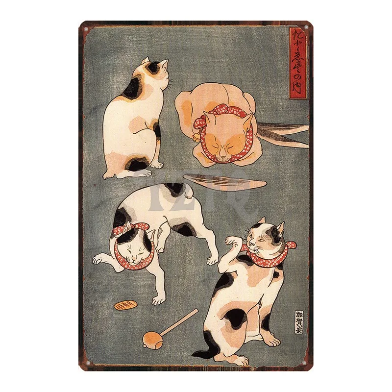 Японский ukiyoe кошачий знак для домашнего животного металлическая жестяная