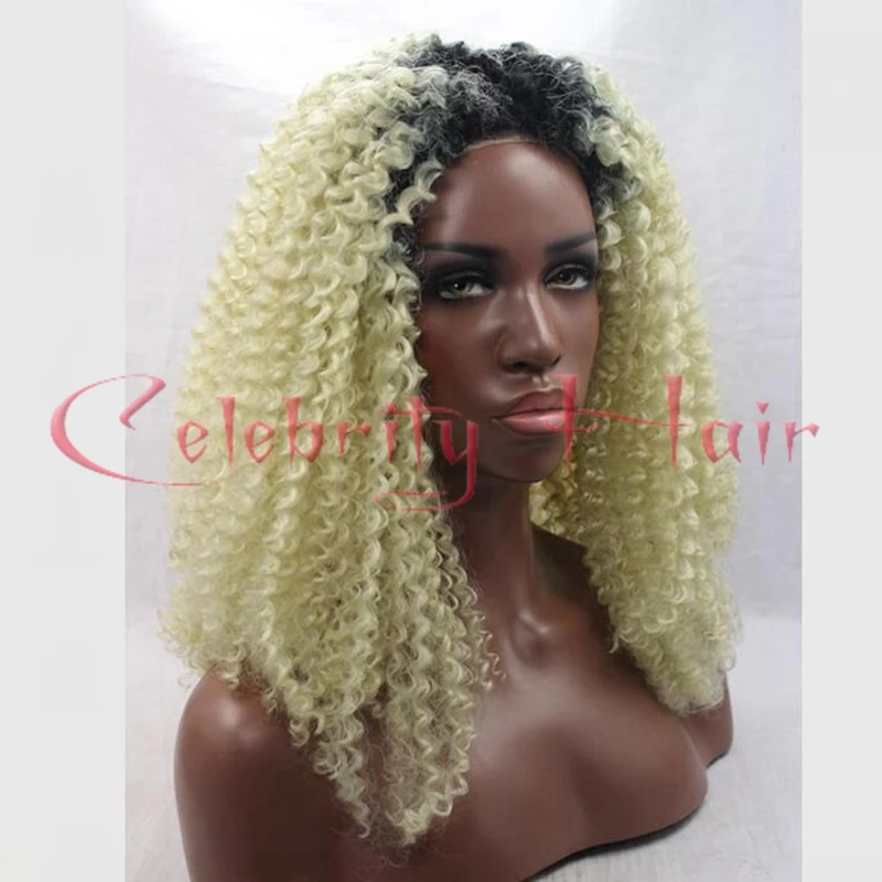 

1b# ombre 613# blonde free part baby hair afro kinky curly lace front wig for woman Freeshipping cosplay ,blond wig