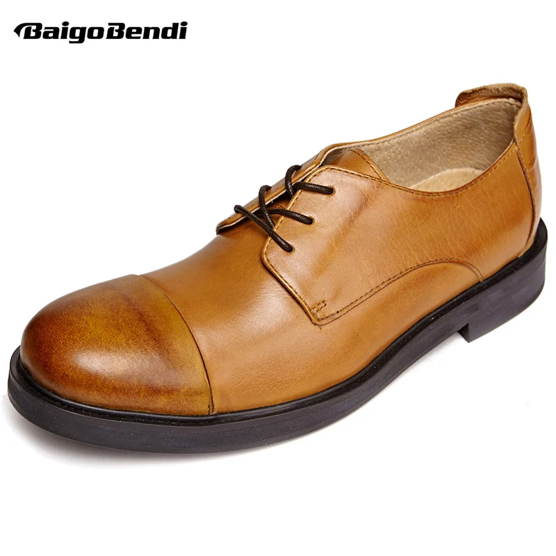 

British Style Classical Genuine Leather Elegant Men Shoes Retro Lace Up Oxford Business Man Cap Toe Casual Shoes