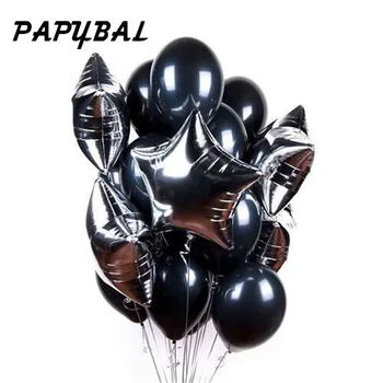 

13pcs 12inch Pearl Black Latex Balloons With 18inch Sliver Star Baby Shower birthday Wedding Party Decor inflatable Air Balloon