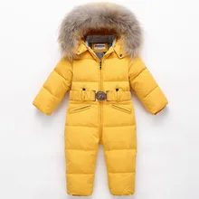 Детский зимний комбинезон, детский зимний комбинезон с натуральным мехом, пуховое пальто для мальчиков и девочек, толстый пуховик для малышей, комбинезоны, зимняя одежда