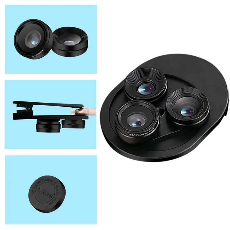 

2019 Mobile Phone External Lens Wide Angle Macro Fisheye Smart Phone Lens Three-In-One Universal Special Effect Camera Lens