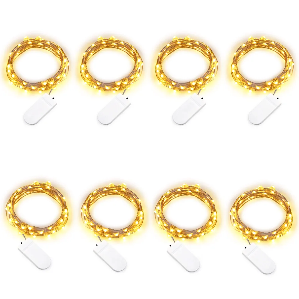 8pcs/set 7.2ft Battery Powered 20Led Warm White Starry Copper Wire