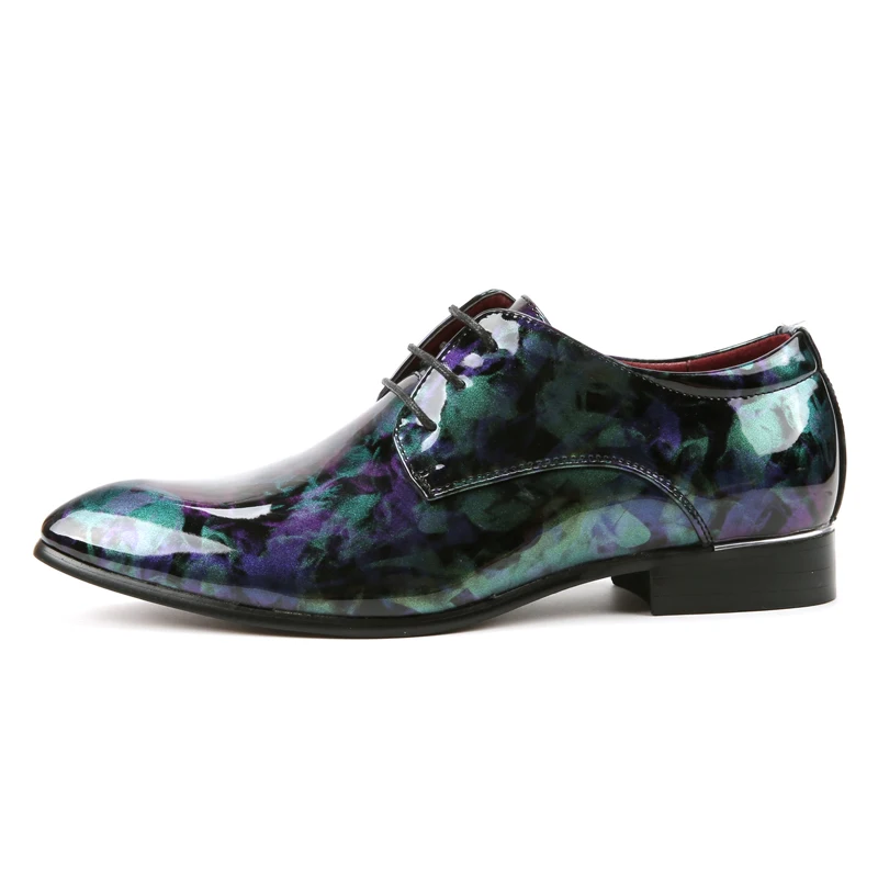 fashion camouflage men patent leather shoes mixed colors italian dress male footwear print flower wedding oxford shoes for men (5)