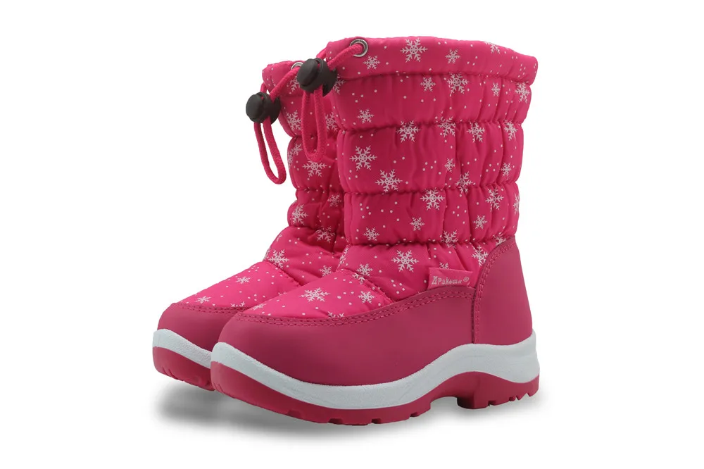 APAKOWA/зимние водонепроницаемые ботинки для девочек детская обувь до середины икры резиновые теплые плюшевые ботинки для девочек с противоскользящей тканью