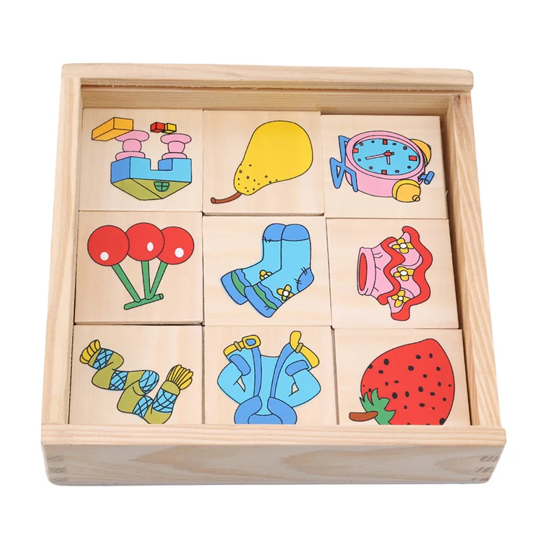 Montessori Enlightenment Teaching Wooden Puzzle Toy Graphics Corresponding Box Looking The Shadow Matching Game Card