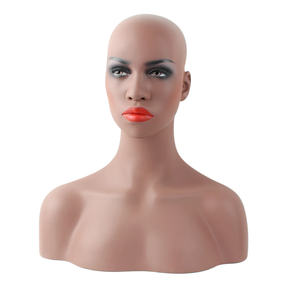Realistic Black Female Fiberglass Mannequin Head Bust For Wig And Hat