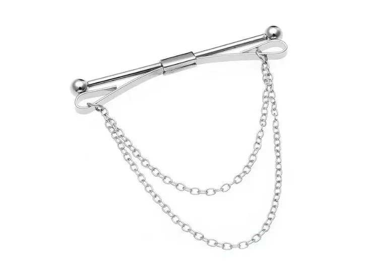20pcs/lot Angle Clip Tie Collar Bar With Chain 2 Colors Tie Rods Angle Pin Tie Collar Clip