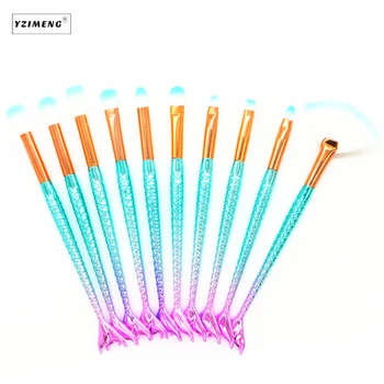 

10Pcs Mermaid Makeup Brushes Foundation Eyebrow Eyeliner Blush Set Cosmetic Concealer Fish tail Makeup Brushes Set Tools Pincel
