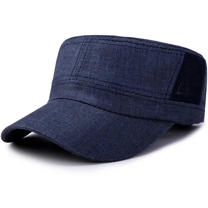 Фибоначчи Новая летняя Классическая Мужская дышащая льняная Военная Кепка Snapback с плоским верхом шляпа для папы - Цвет: Синий