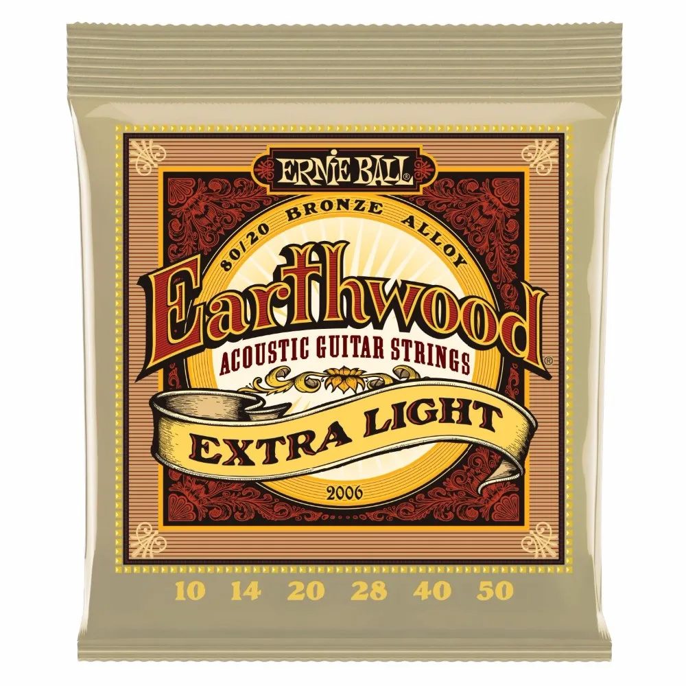 3 пакеты! Ernie Ball 2006 Earthwood Extra Light 80/20 Бронзовый акустической гитары комплект. 010-. 050 (3 упаковки)