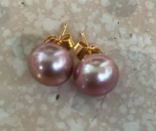

free shipping a pair of 9-10mm south sea lavender pearl earring 14k/20 gold