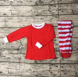 Новый пользовательский Дети Красный Бланк белый в полоску пижамы детские новогодние пижамы в низкая цена