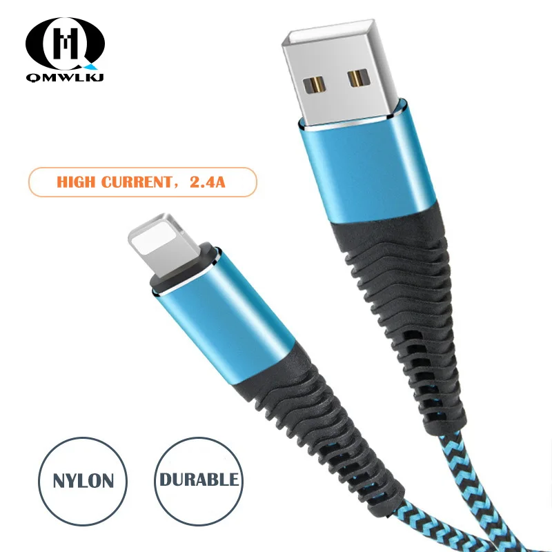 

USB Cable For iPhone X XR 8 7 Plus 2.4A Fast Charger, Nylon Material 1 M Mobile Phone usb Cables Mobile Phone Charger Cord Data