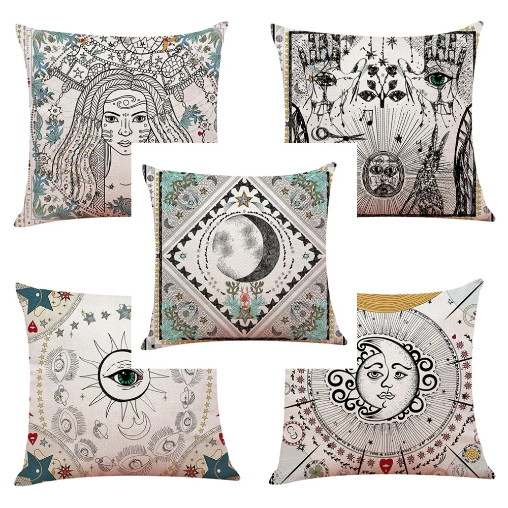 

Geometric Cushion Cover Black and White Linen Throw Pillow Case Striped Tarot Geometric Art Pillow Case funda cojin