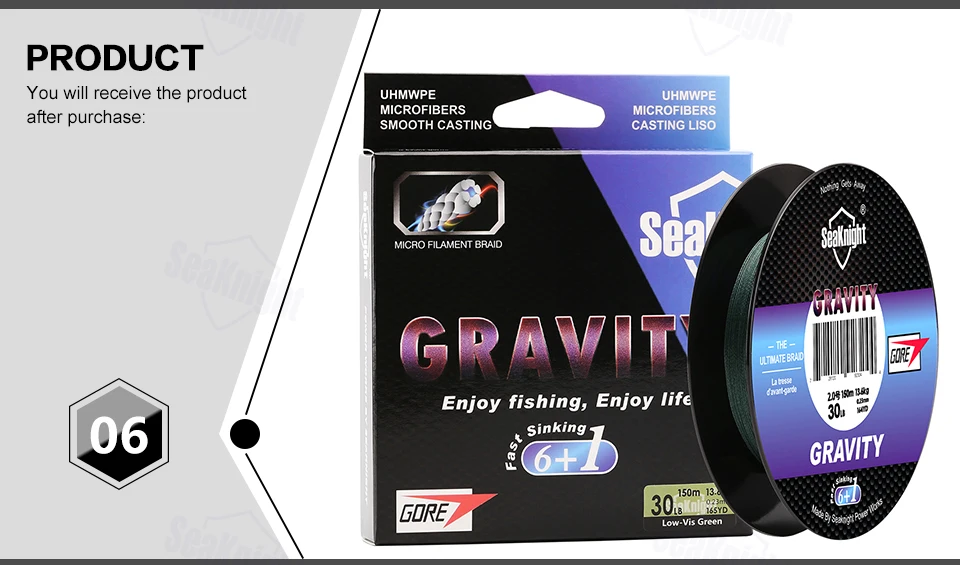 Новинка SeaKnight GRAVITY 7 ткет 150 м Фтор леска 6+ 1 GTX Тонущая плетеная леска Расширенная быстрая погружение 20-40 фунтов